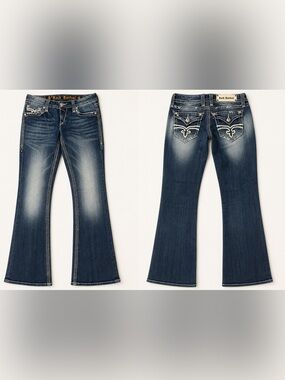 Rock Revival Abble Boot Jeans 29 Flap Pocket Bootcut Stretch Y2K Faded Western